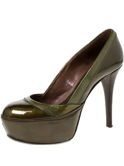 Pre-owned Marni 115mm Patent Leather Platform Pumps In Green