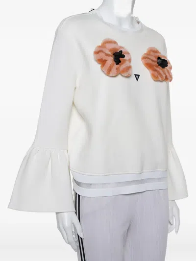 Pre-owned Fendi Floral-appliqué Sweater In White