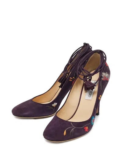 Pre-owned Jimmy Choo 105mm Embroidered Suede Pumps
