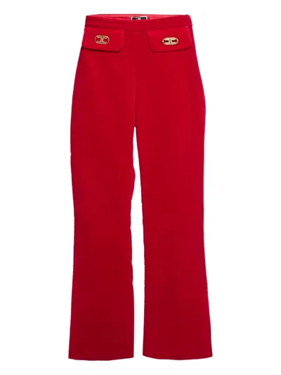 Pre-owned Elisabetta Franchi  Logo-plaque Velvet Trousers In Red