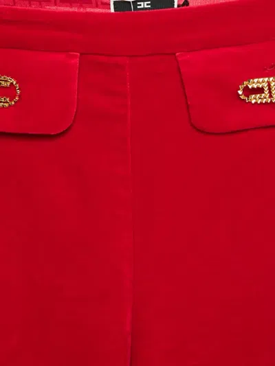 Pre-owned Elisabetta Franchi  Logo-plaque Velvet Trousers In Red