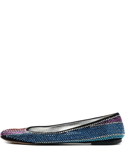 Pre-owned Giuseppe Zanotti Vintage  Crystal-embellished Striped Ballet Flats In Neutral