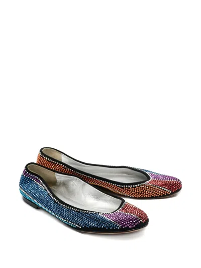 Pre-owned Giuseppe Zanotti Vintage  Crystal-embellished Striped Ballet Flats In Neutral