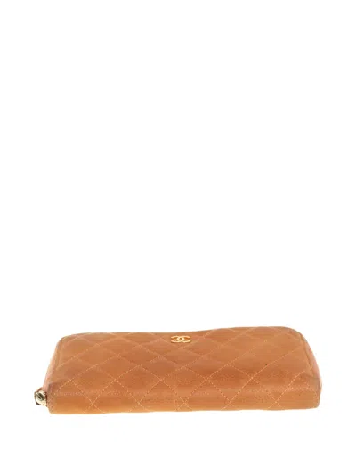 Pre-owned Chanel Suede Quilted Wallet In Orange