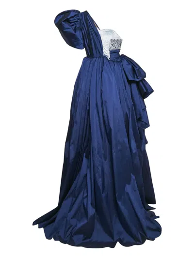 Pre-owned Biba One-shoulder Sequined Gown In Blue