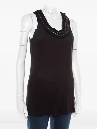 Pre-owned Lanvin Beaded-neckline Raw-edge Top In Blue