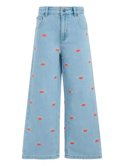 Stella Mccartney Lip-embroidered Cotton Jeans In Blue