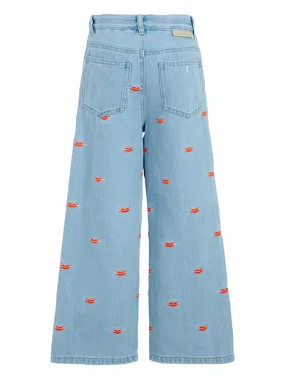 Stella Mccartney Lip-embroidered Cotton Jeans In Blue