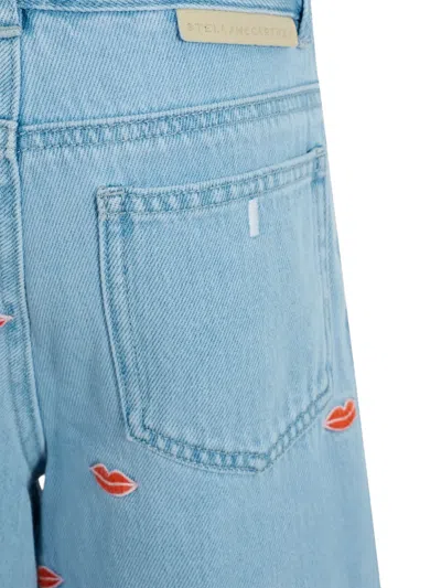 Stella Mccartney Lip-embroidered Cotton Jeans In Blue