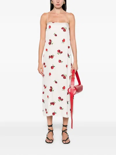 Khaite Sicily Floral-print Silk Midi Slip Dress In White
