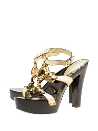 Pre-owned Giuseppe Zanotti Vintage 140mm Embellished Platform Sandals In Yellow
