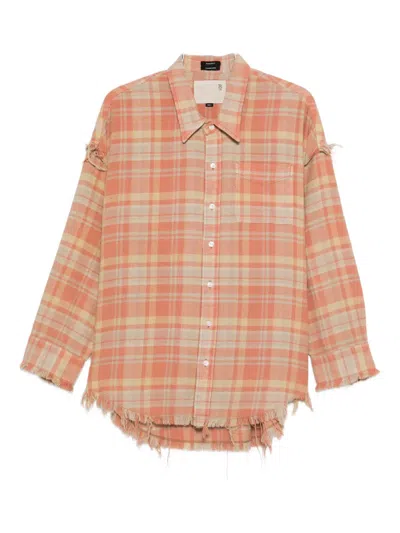 R13 Shredded Seam Drop Neck Plaid Flannel Button-up Shirt In Gold