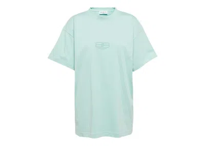 Pre-owned Balenciaga Bb Paris Icon Cotton T-shirt In Aqua Green