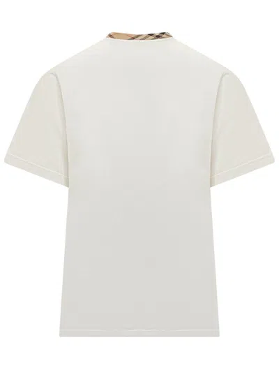 Burberry White Crewneck T-shirt With Check Motif On The Collar In Cotton Man In White