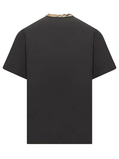 Burberry Black Cotton T-shirt With Check Finishes Men