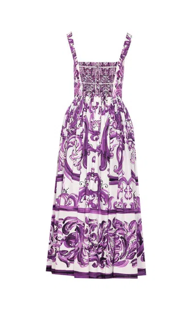 Dolce & Gabbana Long Poplin Dress With Majolica Print In Purple
