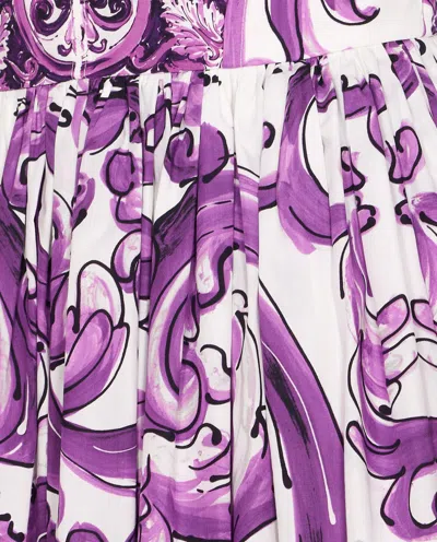 Dolce & Gabbana Long Poplin Dress With Majolica Print In Purple