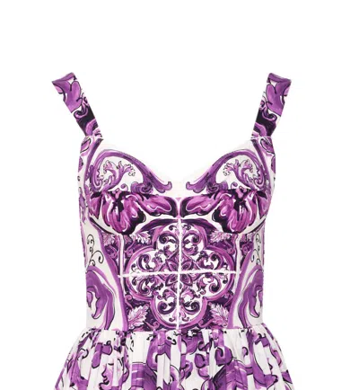 Dolce & Gabbana Long Poplin Dress With Majolica Print In Purple