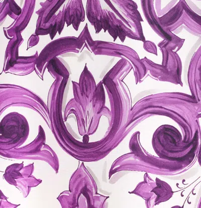 Dolce & Gabbana Majolica Silk Twill Long-sleeve Mini Shift Dress In Purple