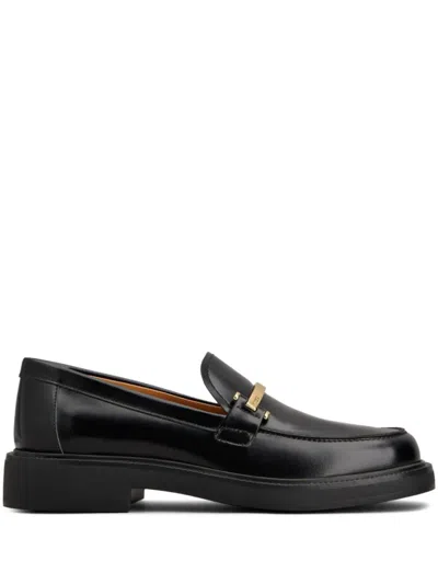 Tod's Leather Loafers With Metal Bar Shoes In Black