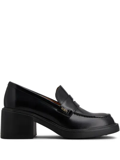 Tod's Leather Heeled Penny Loafers Shoes