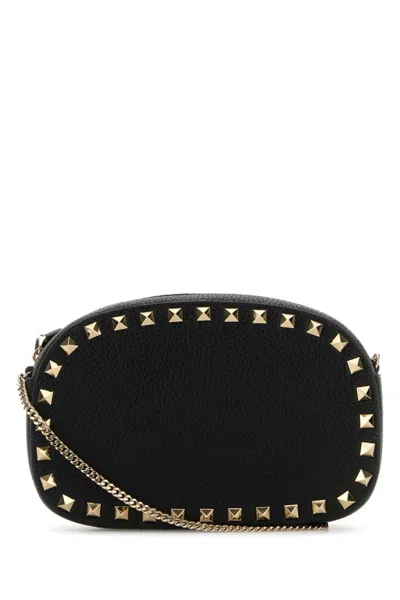 Valentino Borsa A Tracolla Rockstud In Pelle Nera Donna In Black