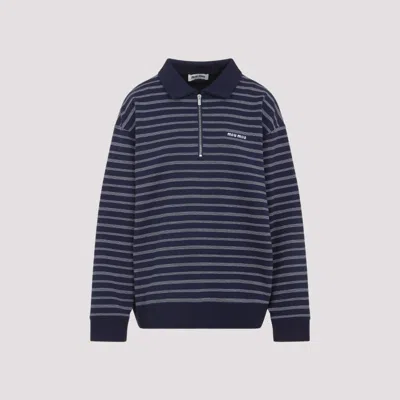 Miu Miu Striped Cotton Sweatshirt With Pointed Collar