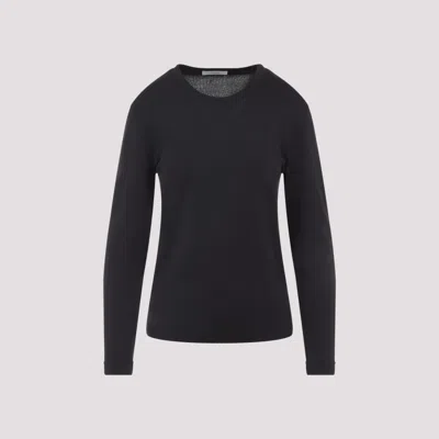 Lemaire Ribbed Crew Neck Long Sleeve Top In Black