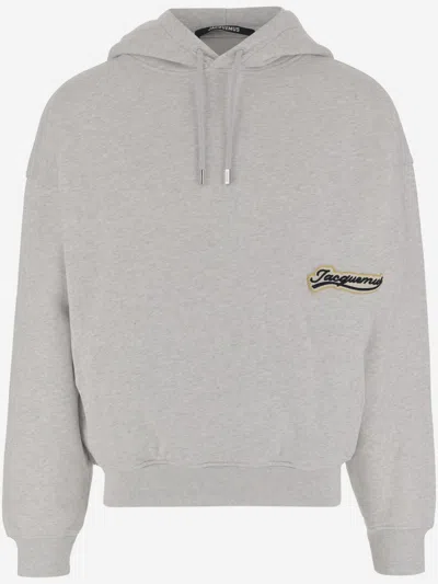 Jacquemus Hooded Sweater With Drawstring And Ribbed Finish In Gray