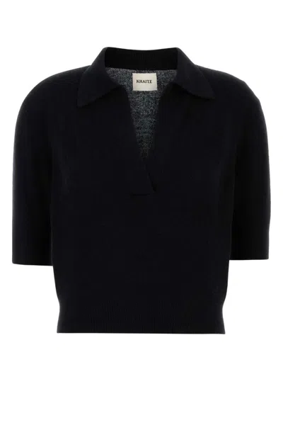 Khaite Midnight Blue Stretch Cashmere Polo Shirt In Black