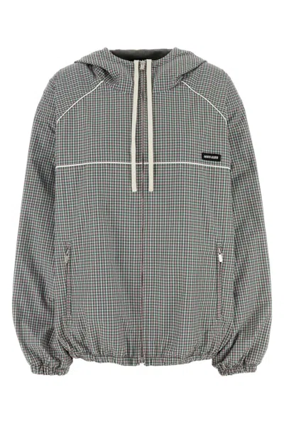 Miu Miu Embroidered Tech Fabric Jacket In Gray