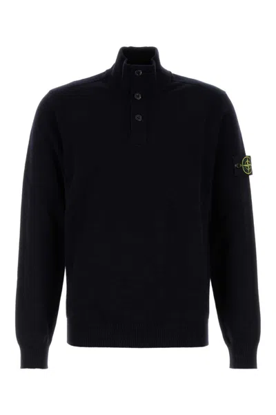 Stone Island High Collar Pullover With Buttoned Placket And Logo Patch
