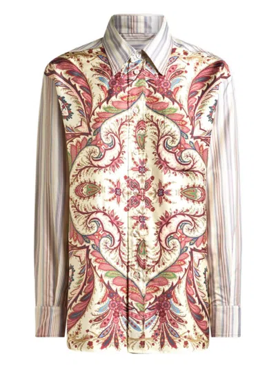 Etro Striped Shirt With Placed Print In Multi