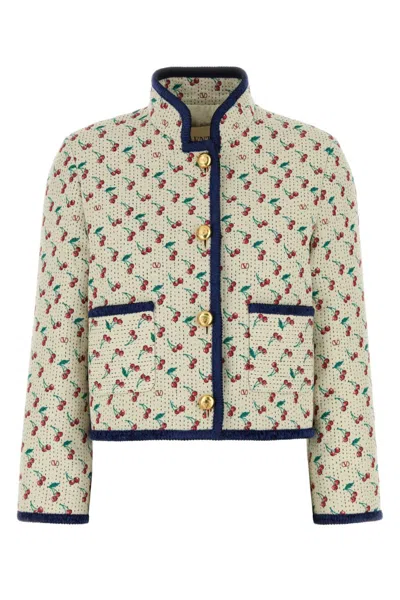 Valentino Jacquard Jacket With Button Detailing And Front Pockets In Neutral