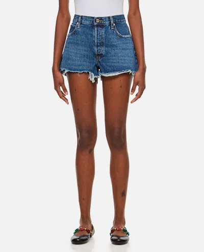 Frame Denim Shorts With Belt Loops In Blue