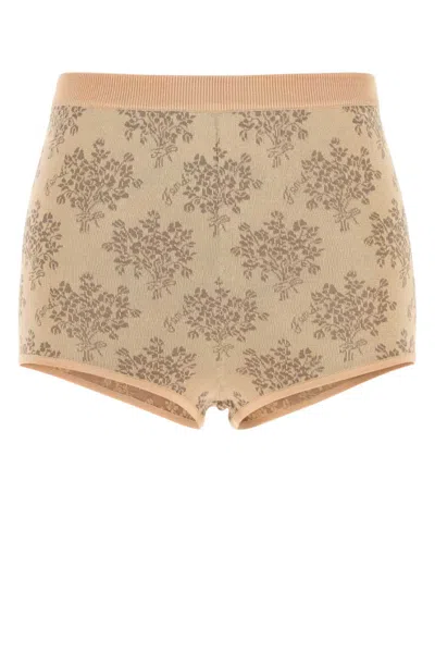 Fendi Viscose Shorts With Embroidered Floral Pattern In Nude