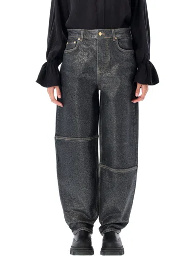 Ganni Wide Leg Trousers Metallic Finish Pockets