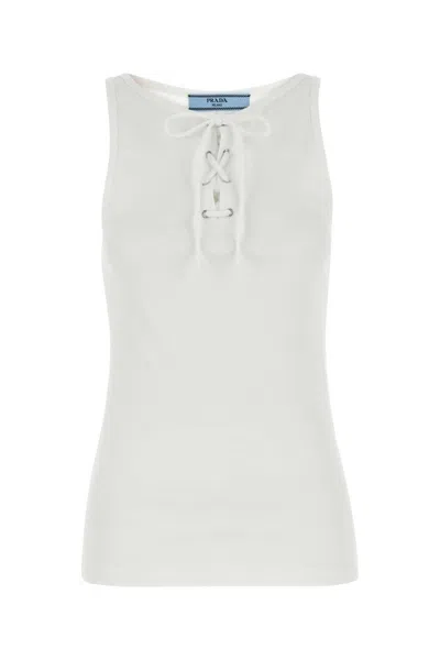 Prada White Ribbed Tank Top