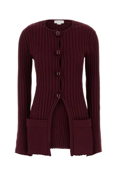 Stella Mccartney Cotton Cardigan With Ribbed Texture And Pockets In Burgundy