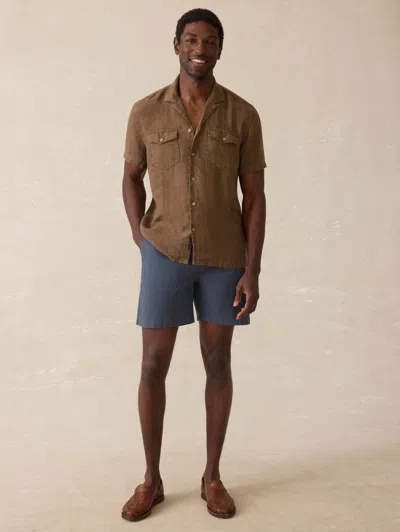 Faherty Short Sleeve Reserve Basque Camp Shirt Dark Oakwood Pincheck In Brown