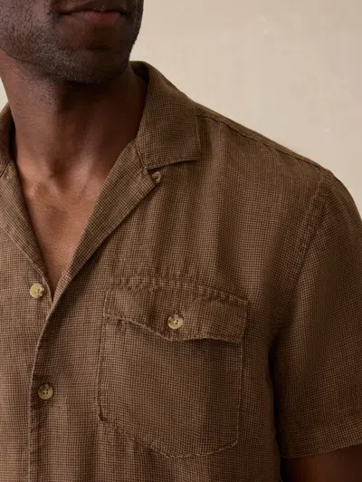 Faherty Short Sleeve Reserve Basque Camp Shirt Dark Oakwood Pincheck In Brown