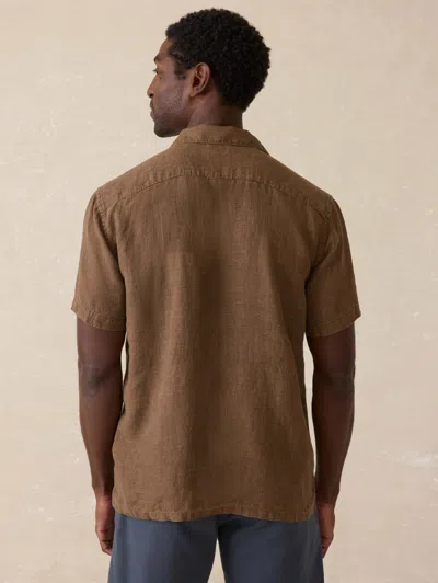 Faherty Short Sleeve Reserve Basque Camp Shirt Dark Oakwood Pincheck In Brown