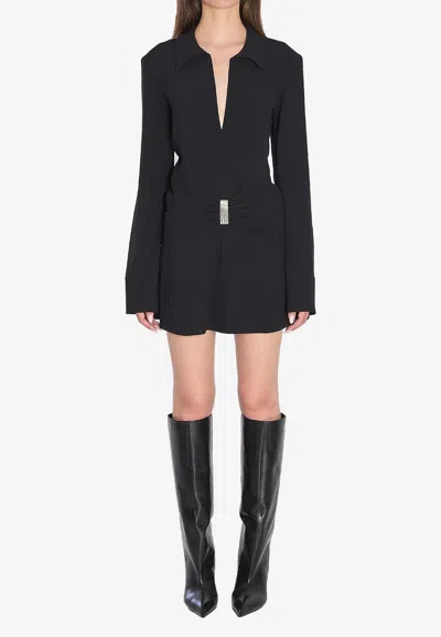 Attico Mini Dress With Deep V-neck In Black