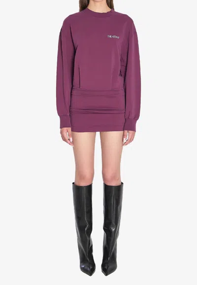 Attico Ruched Cotton-blend Fleece Minidress In Purple