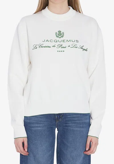Jacquemus White Sweater With Logo Embroidered On The Front And Short Design In Cotton Woman
