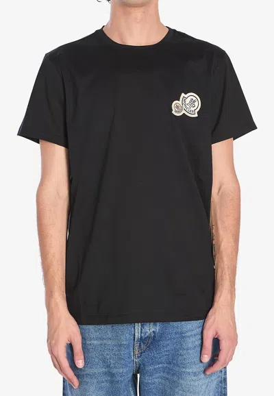 Moncler Double Logo Patch Cotton T-shirt Clothing In Black