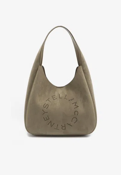 Stella Mccartney Large Studded Logo Suede Hobo Bag
