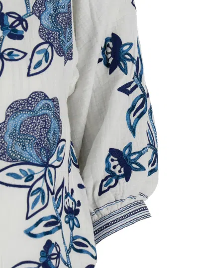 Mabe 'eden' Blue Jacket With Puffed Sleeves And All-over Floral Print In Cotton And Silk Woman In White
