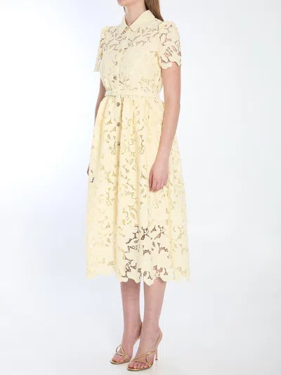 Self-portrait Yellow Lace Midi Dress In Yellow