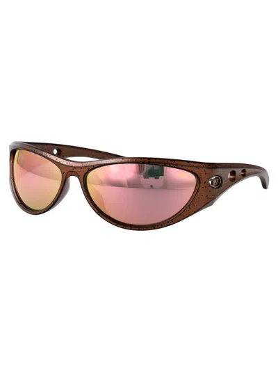 Diesel Bronze Barrelling Black Acetate Sunglasses In Brown